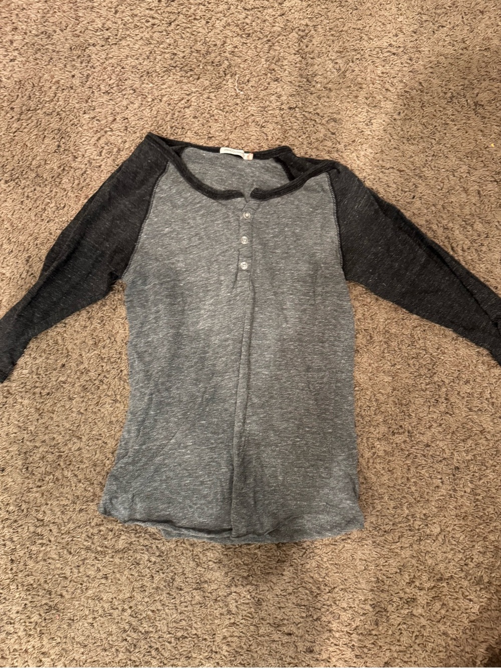 Urban Outfitters Gray and Black Raglan Henley Long Sleeve Tee